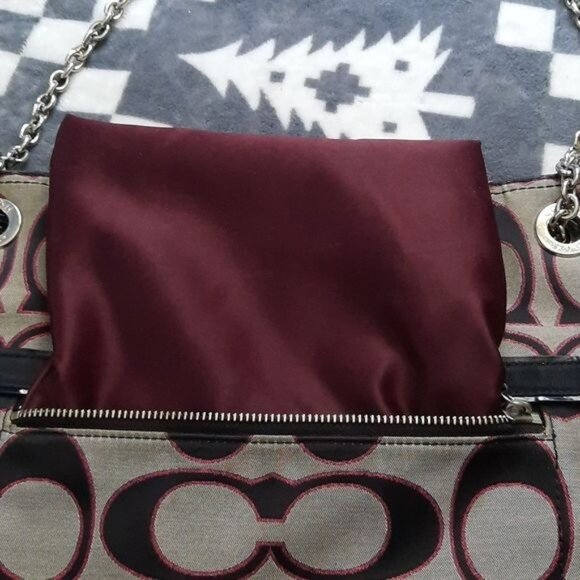 Coach Black Gray Pink Canvas Chain Strap Shoulder Tote Handbag No H1282-21161 - Picture 10 of 16